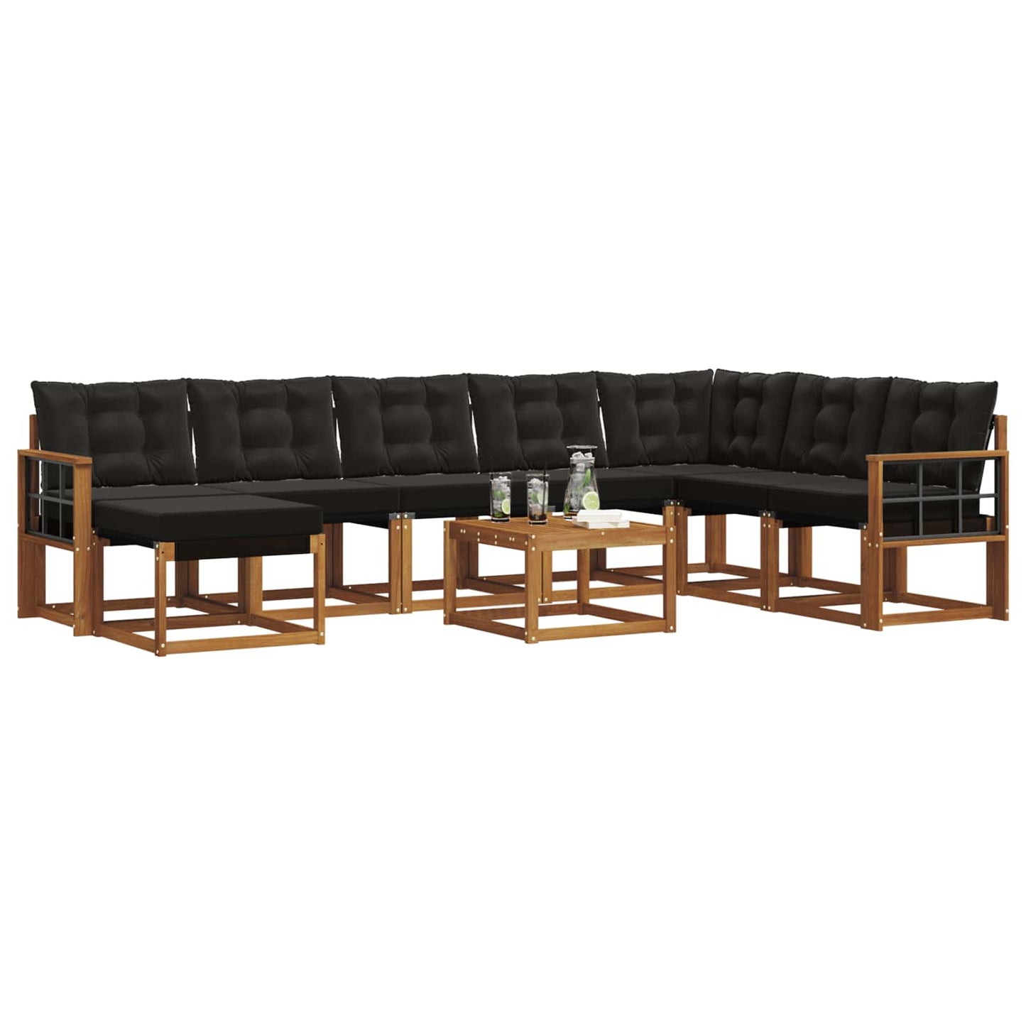 Set di divani da esterno con cuscino 9 pcs Naturale e Nero | homemem39