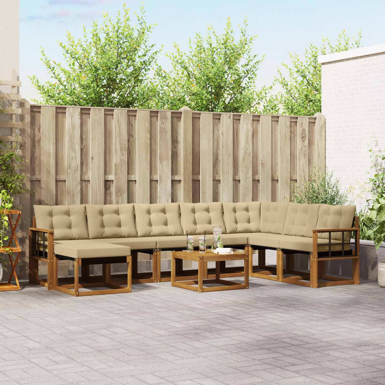 Set di divani da esterno con cuscino 9 pcs Naturale e Beige | homemem39