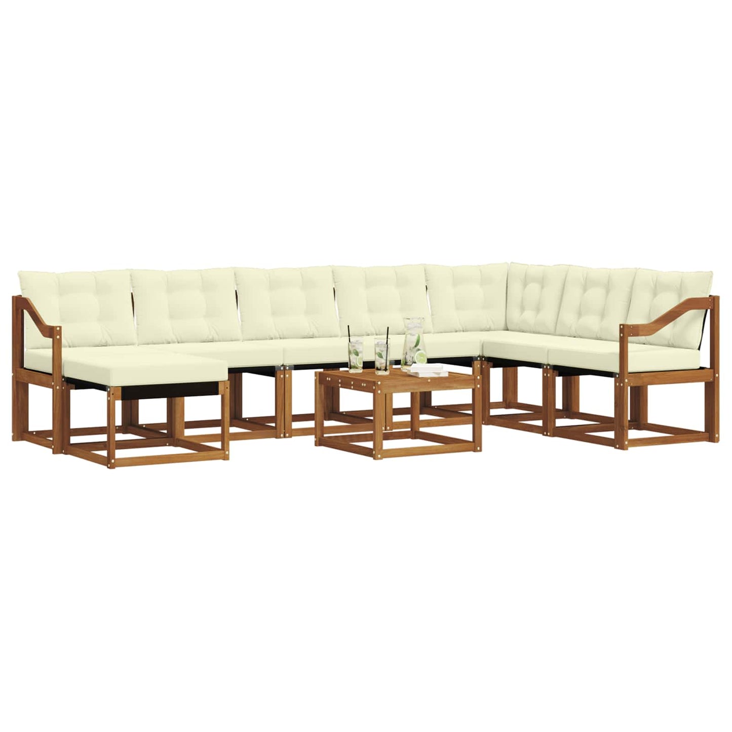 Set di divani da esterno con cuscino 9 pcs Naturale e Crema | homemem39