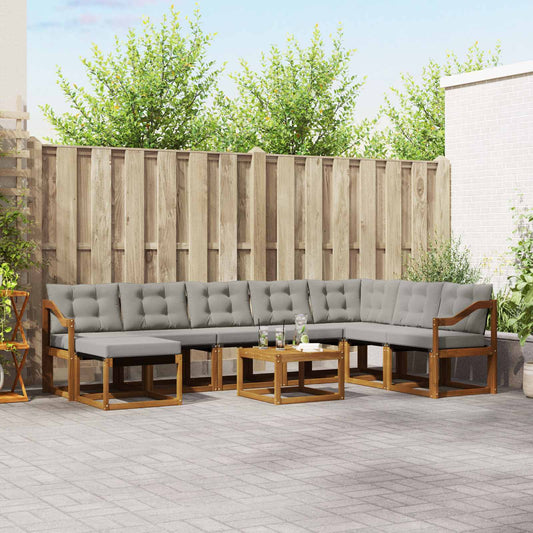 Set di divani da esterno 9 pcs Grigio Naturale e Chiaro