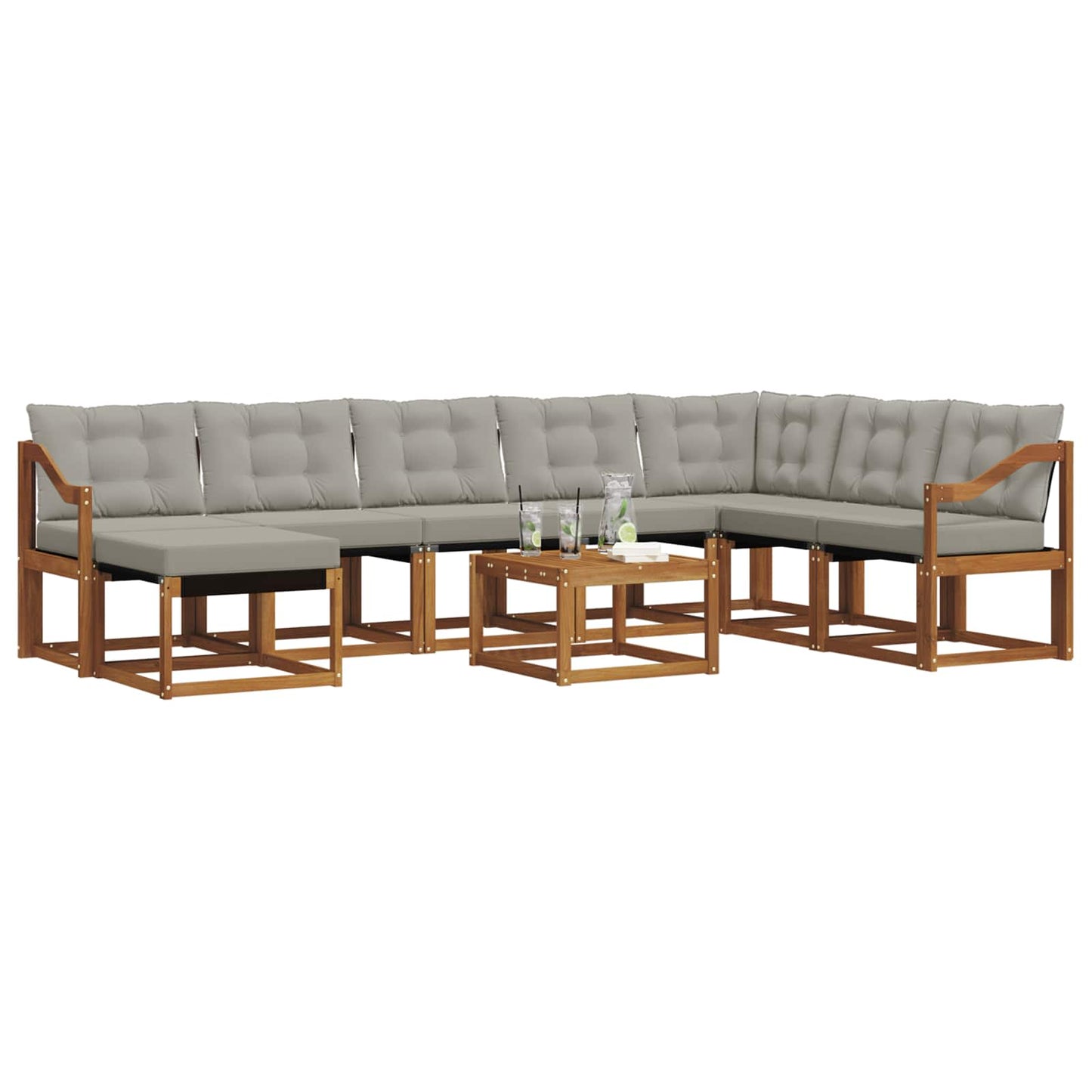 Set di divani da esterno 9 pcs Grigio Naturale e Chiaro