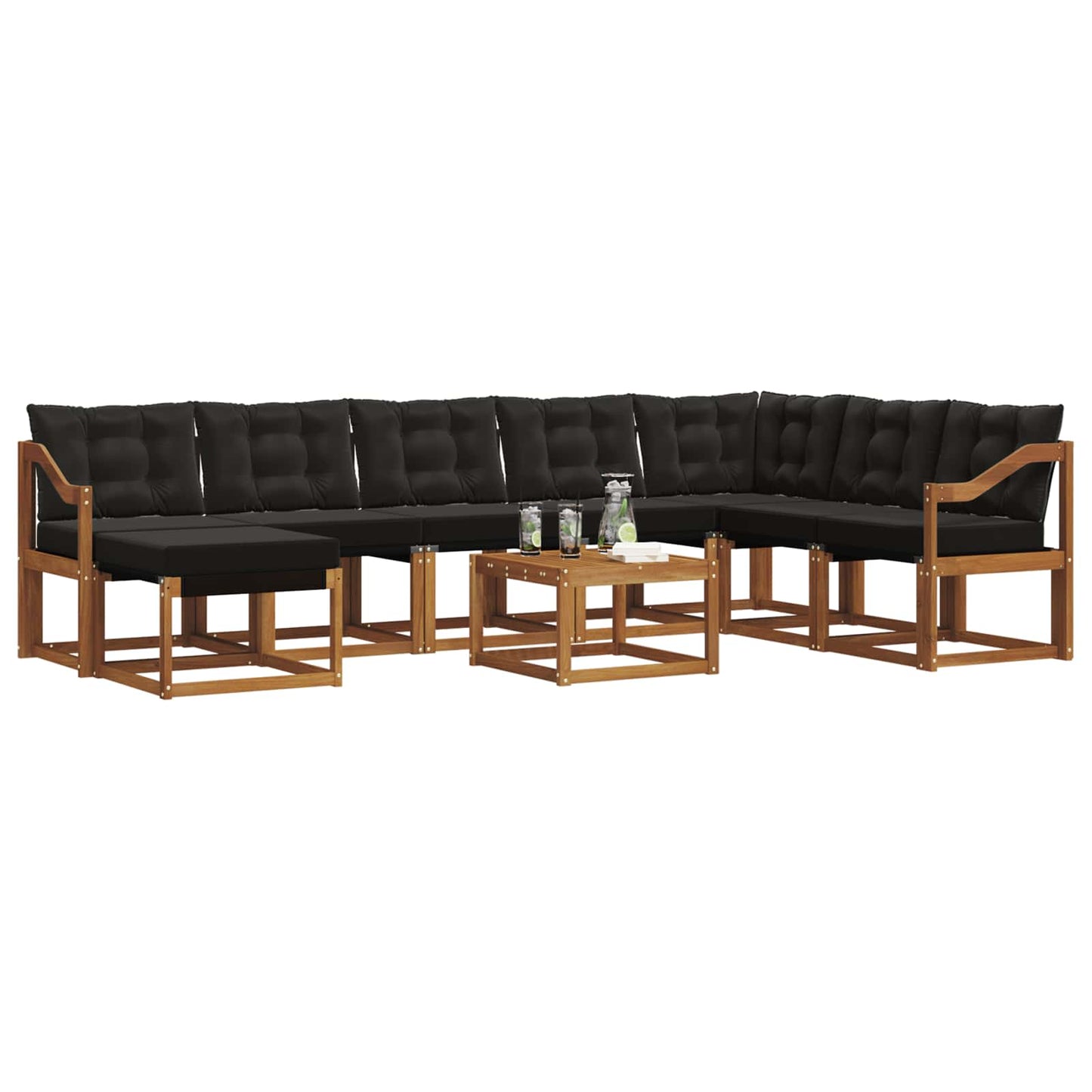 Set di divani da esterno con cuscino 9 pcs Naturale e Nero