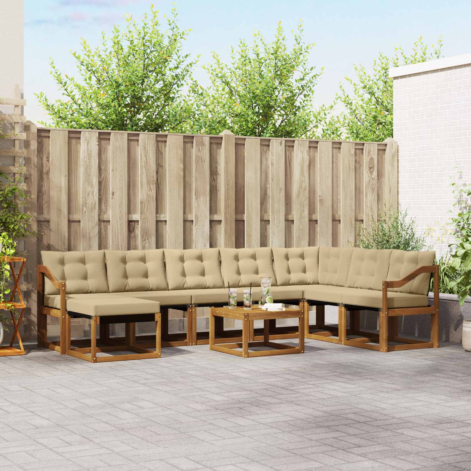 Set di divani da esterno con cuscino 9 pcs Naturale e Beige | homemem39