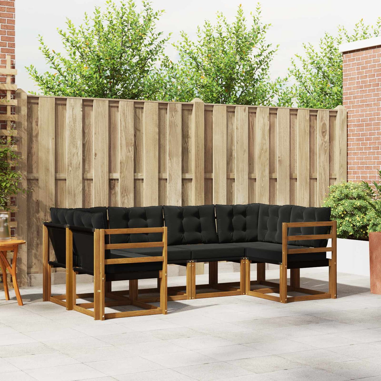Set di divani da esterno con cuscino 6 pcs Naturale e Nero