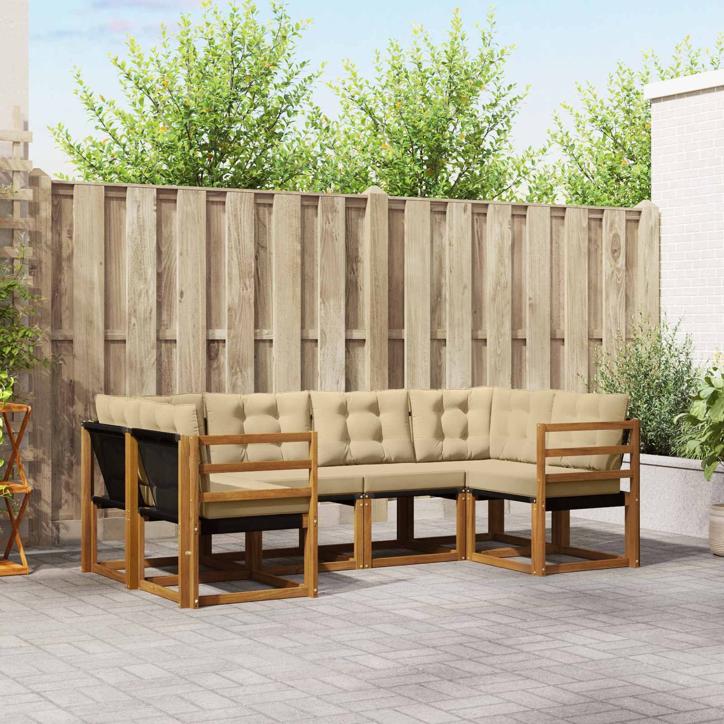Set di divani da esterno con cuscino 6 pcs Naturale e Beige