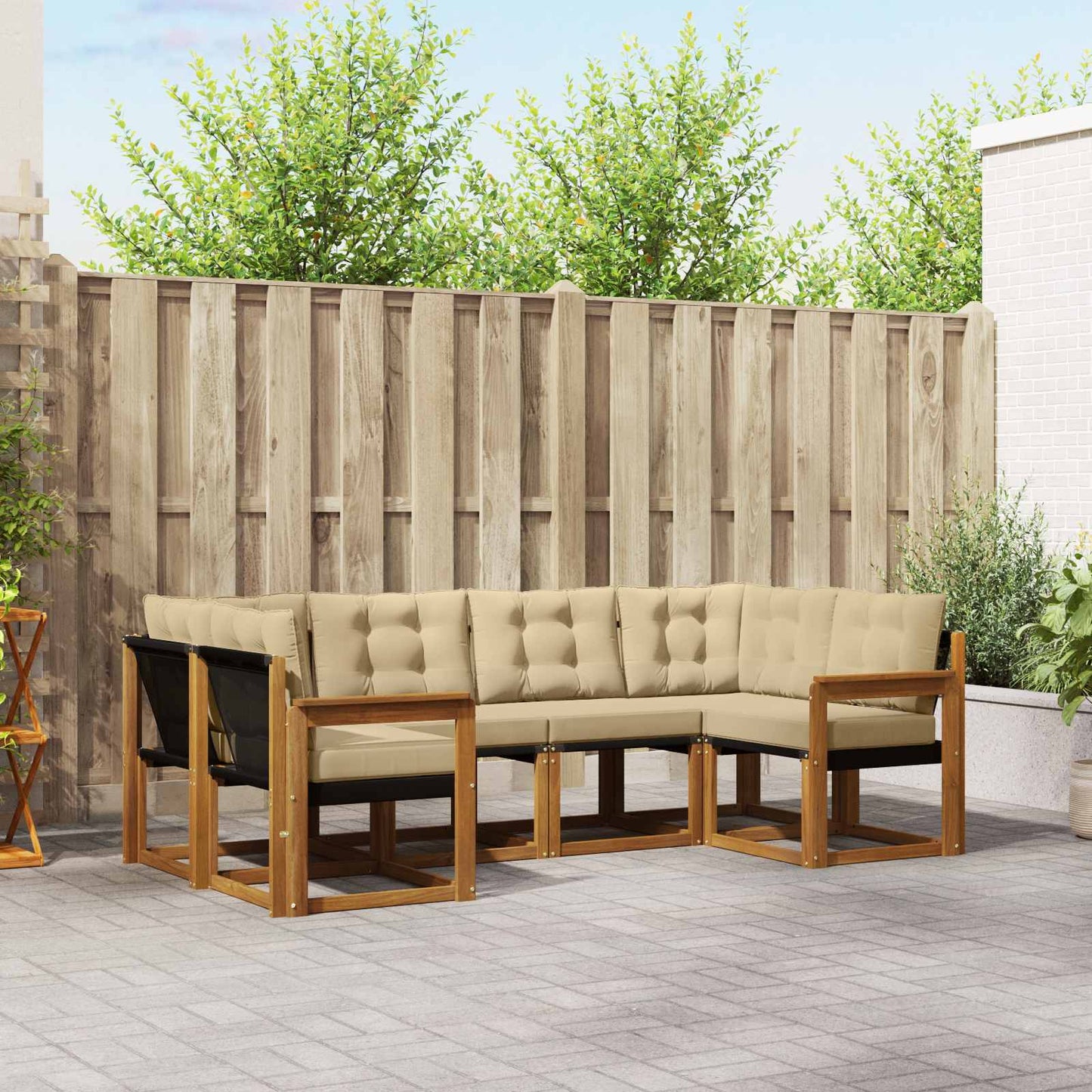 Set di divani da esterno con cuscino 6 pcs Naturale e Beige