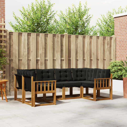 Set di divani da esterno con cuscino 6 pcs Naturale e Nero