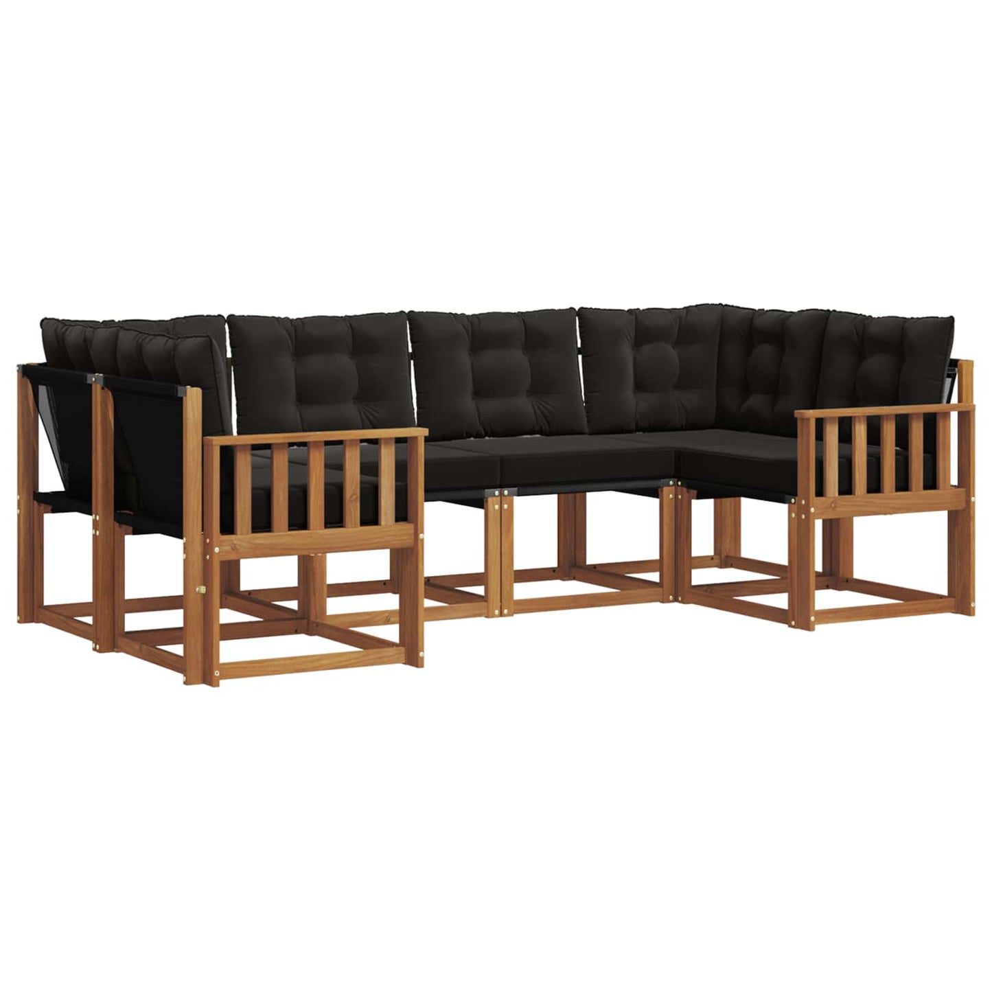 Set di divani da esterno con cuscino 6 pcs Naturale e Nero