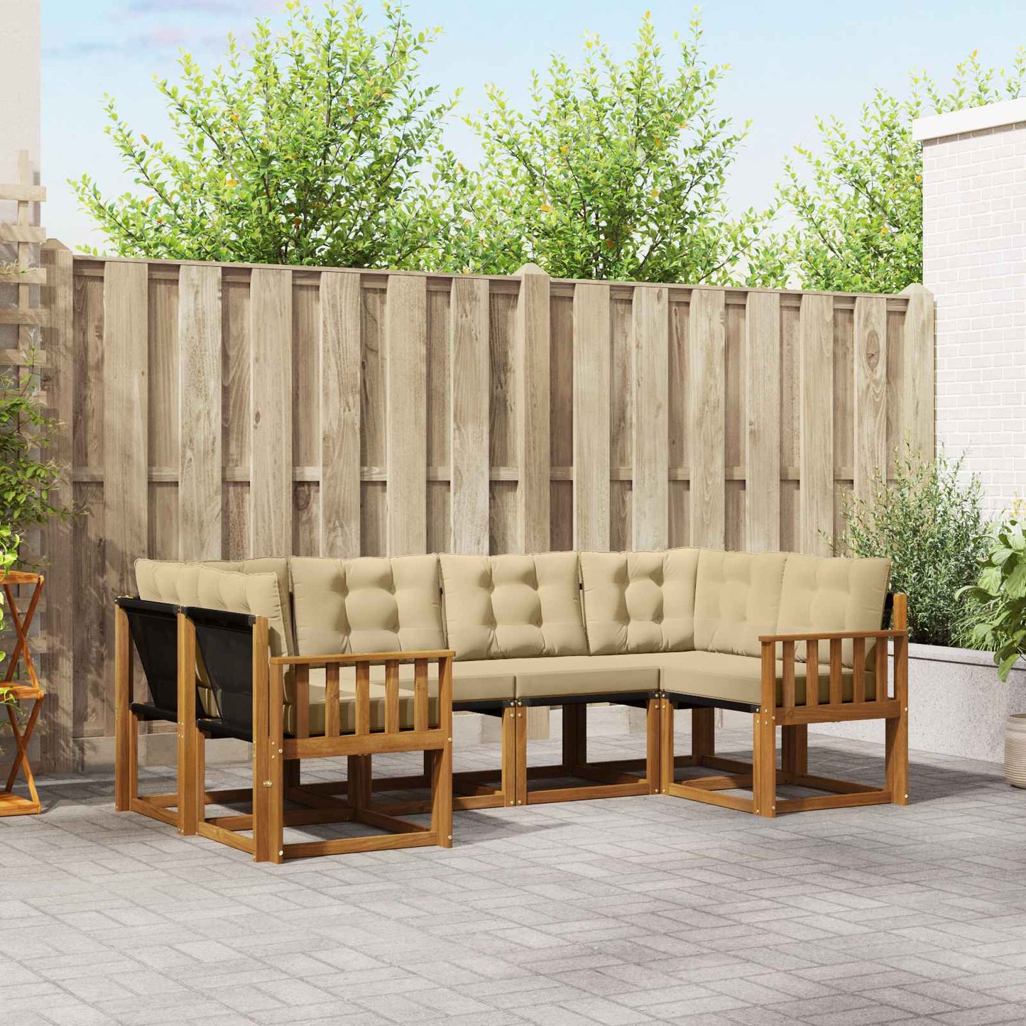 Set di divani da esterno con cuscino 6 pcs Naturale e Beige