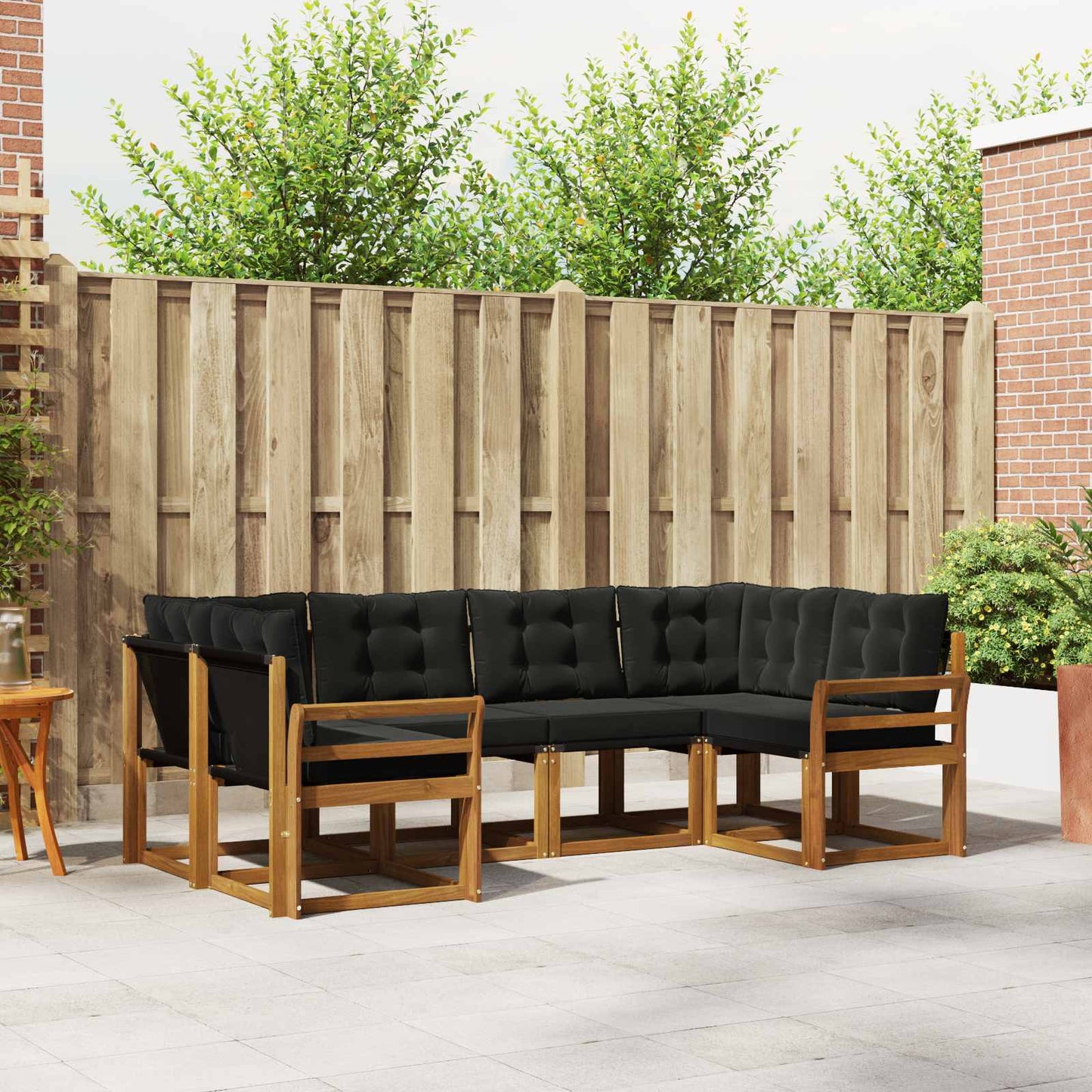 Set di divani da esterno con cuscino 6 pcs Naturale e Nero | homemem39