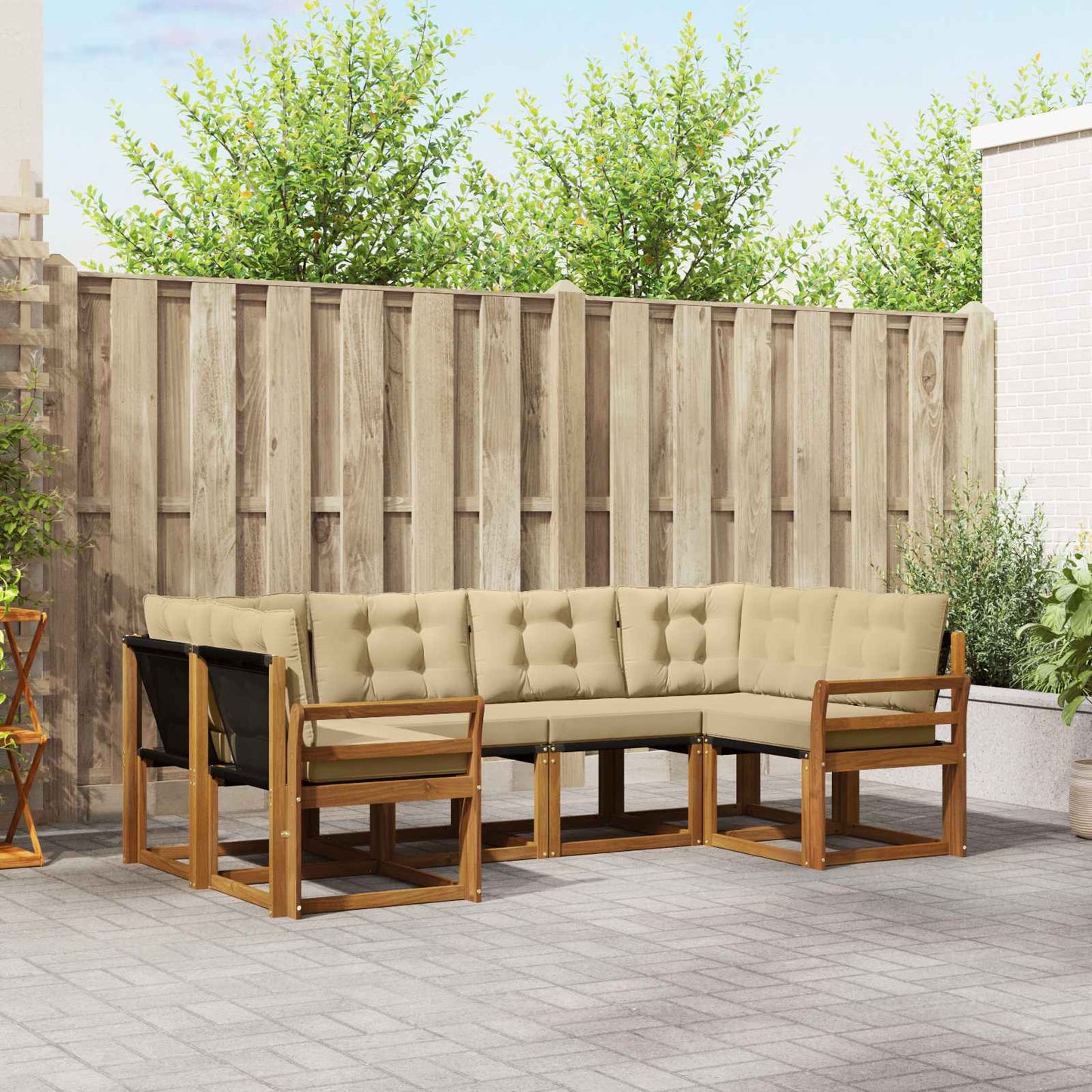 Set di divani da esterno con cuscino 6 pcs Naturale e Beige | homemem39