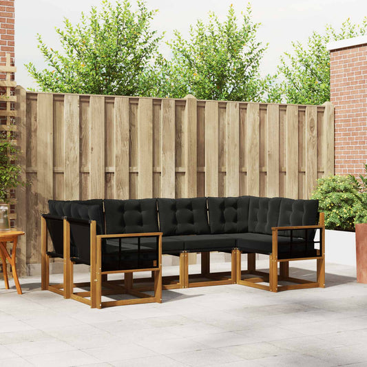 Set di divani da esterno con cuscino 6 pcs Naturale e Nero | homemem39