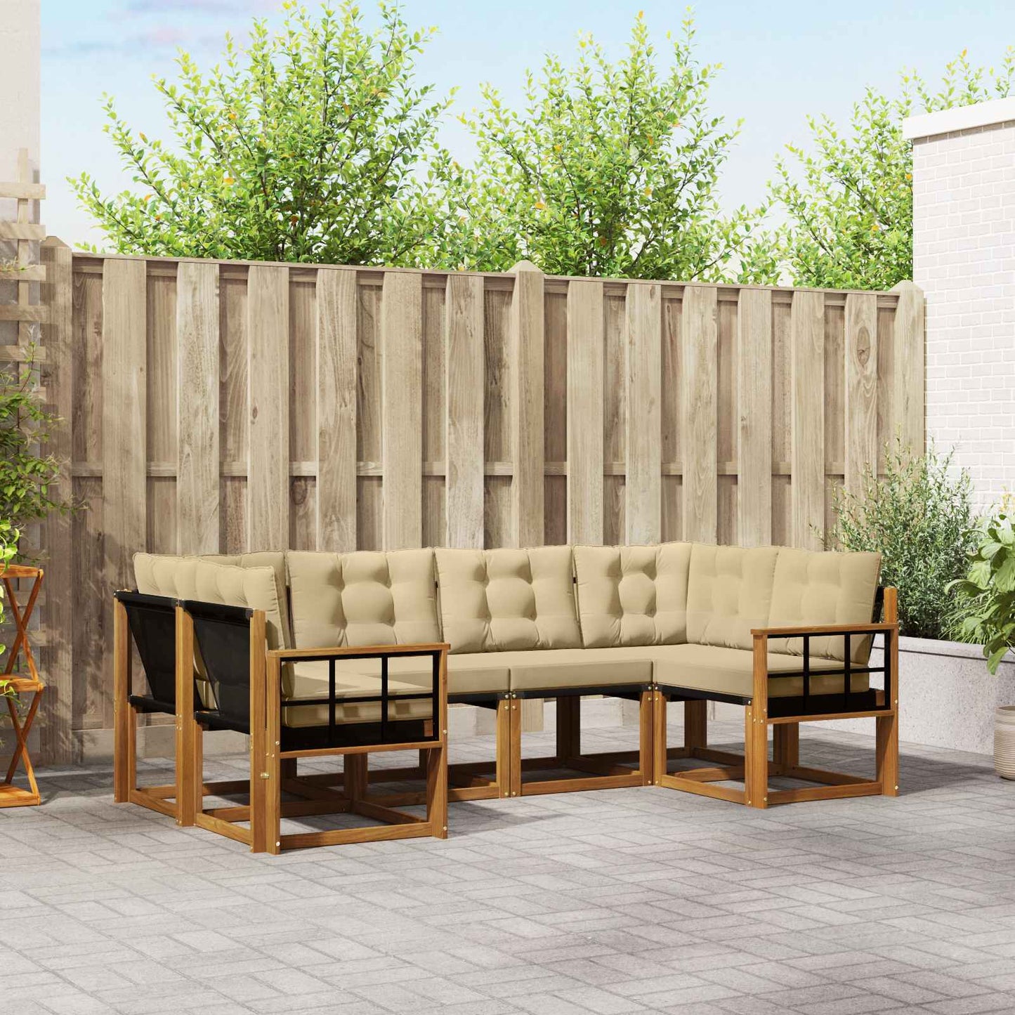 Set di divani da esterno con cuscino 6 pcs Naturale e Beige