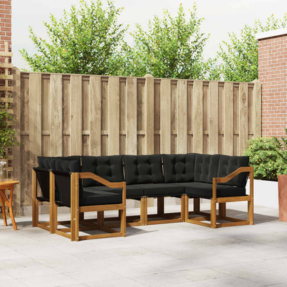 Set di divani da esterno con cuscino 6 pcs Naturale e Nero