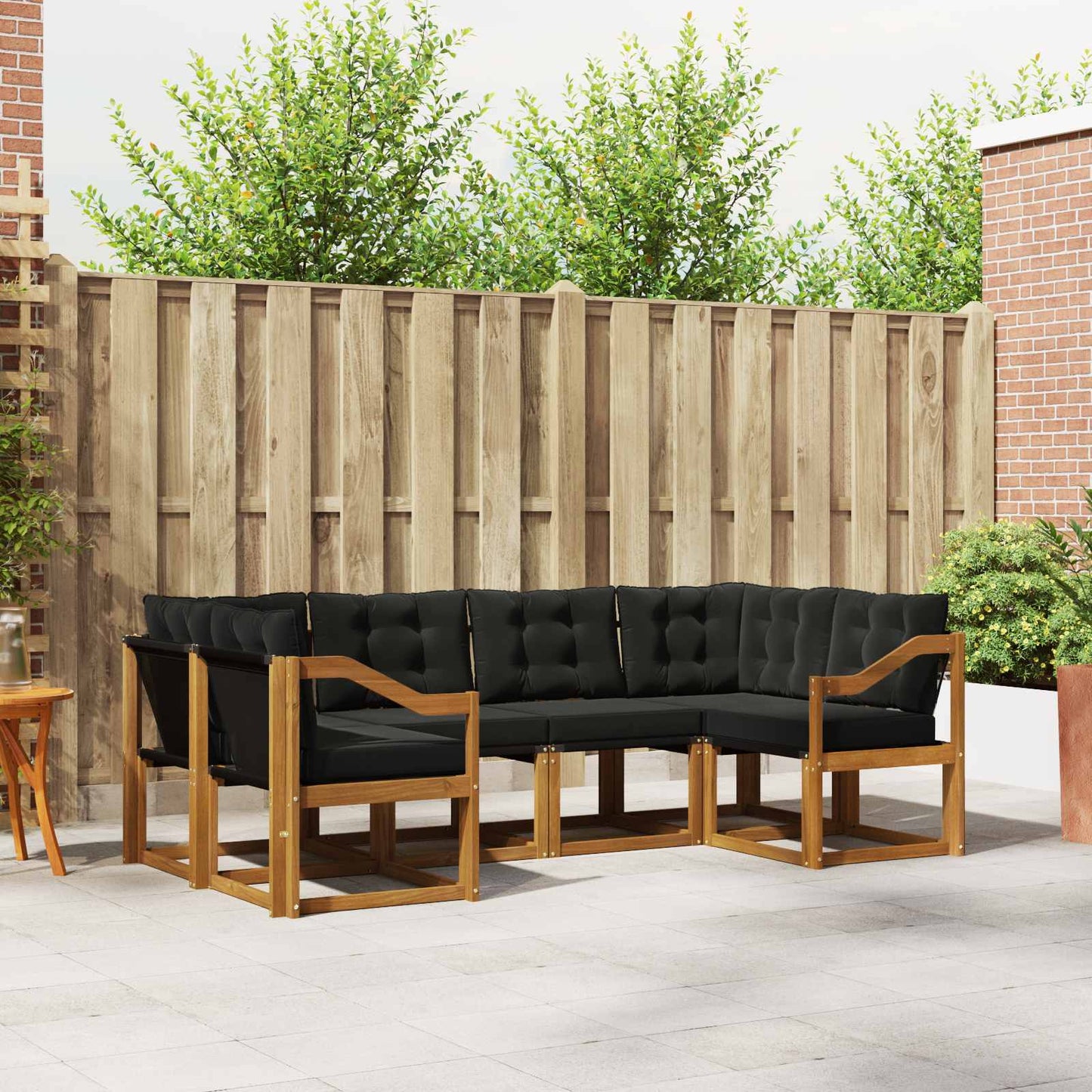 Set di divani da esterno con cuscino 6 pcs Naturale e Nero