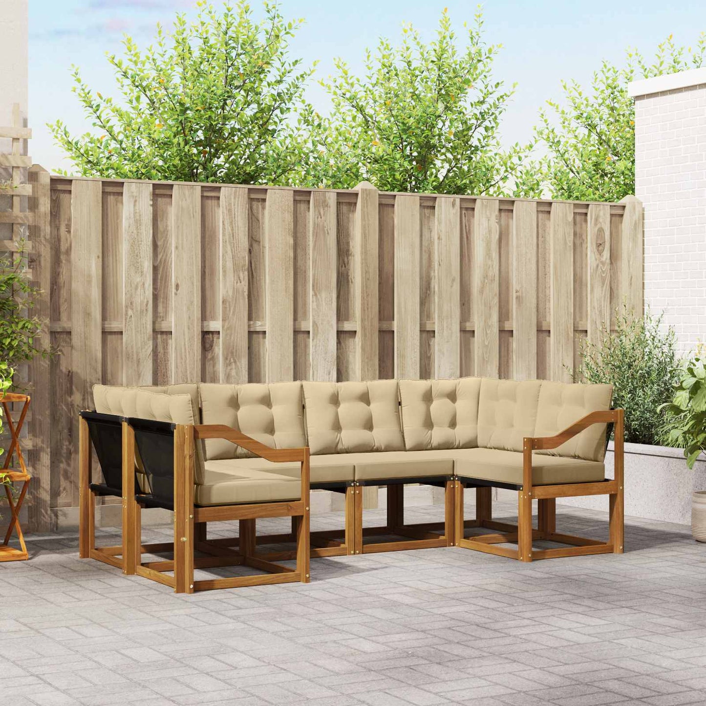 Set di divani da esterno con cuscino 6 pcs Naturale e Beige
