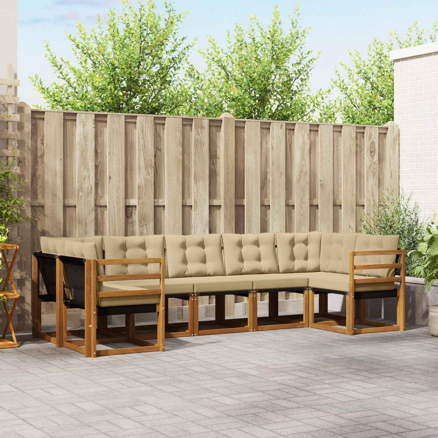 Set di divani da esterno con cuscino 7 pcs Naturale e Beige