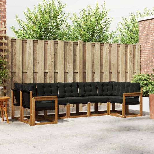 Set di divani da esterno con cuscino 7 pcs Naturale e Nero | homemem39