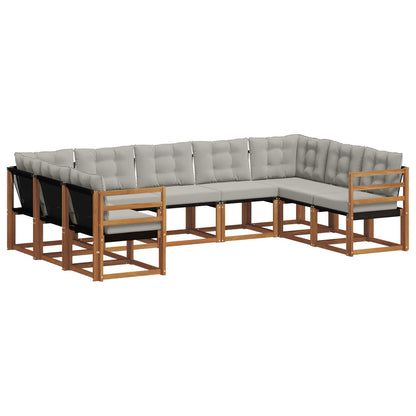 Set di divani da esterno 9 pcs Grigio Naturale e Chiaro