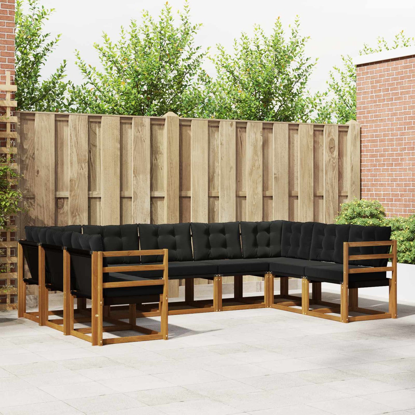 Set di divani da esterno con cuscino 9 pcs Naturale e Nero