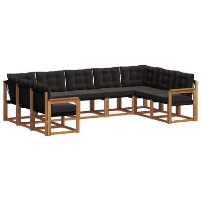 Set di divani da esterno con cuscino 9 pcs Naturale e Nero | homemem39