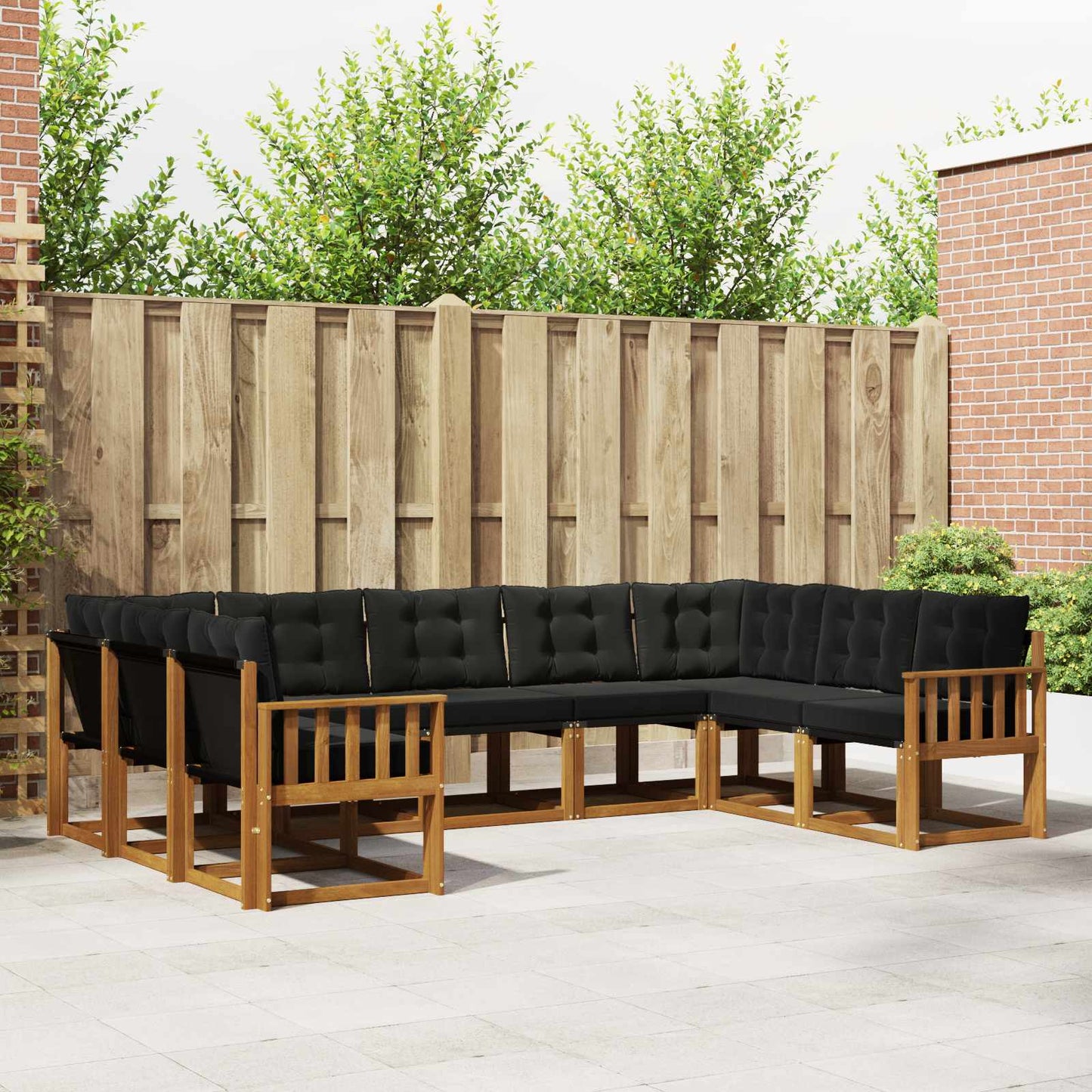 Set di divani da esterno con cuscino 9 pcs Naturale e Nero | homemem39
