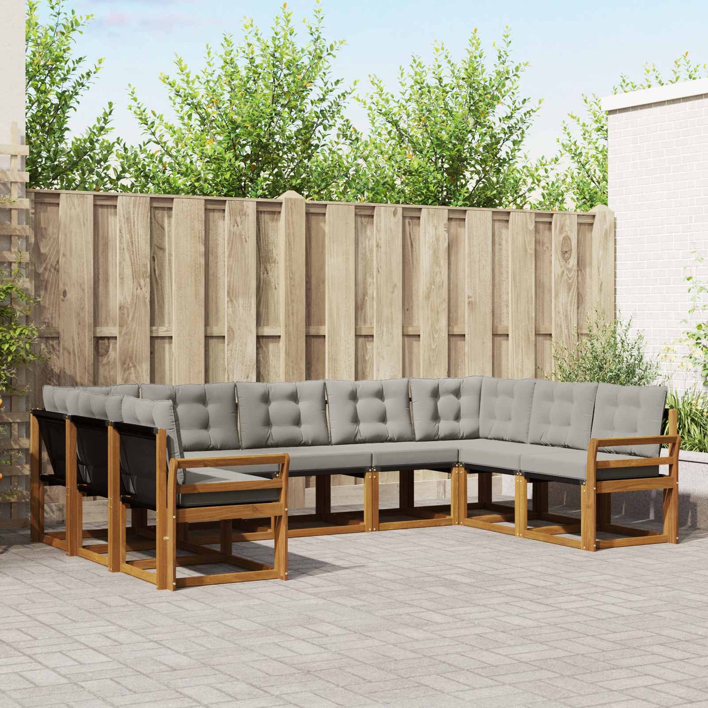 Set di divani da esterno 9 pcs Grigio Naturale e Chiaro