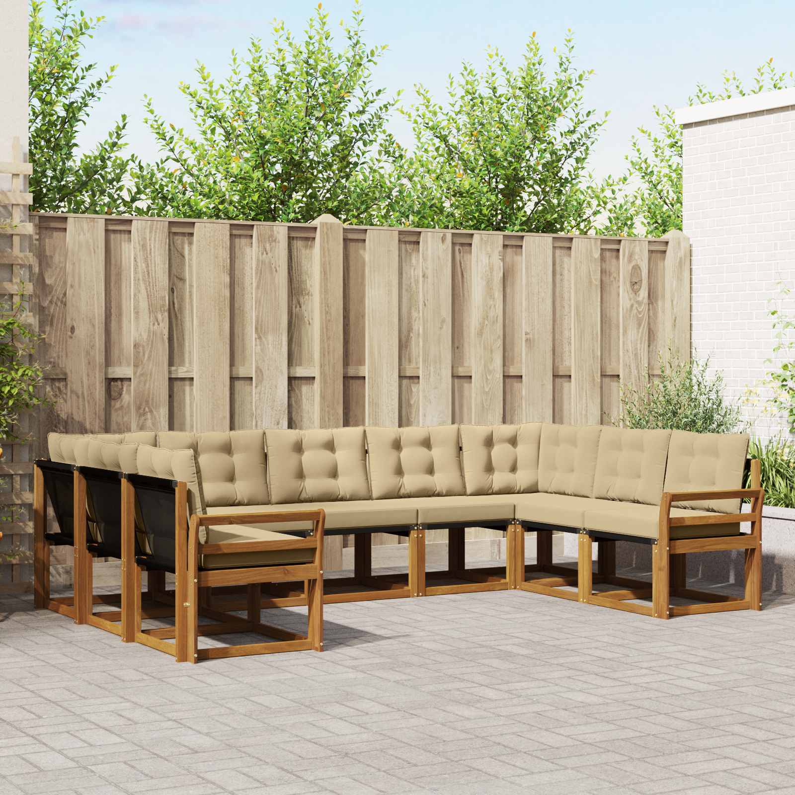 Set di divani da esterno con cuscino 9 pcs Naturale e Beige | homemem39
