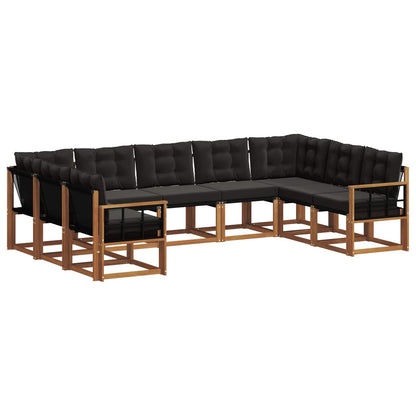 Set di divani da esterno con cuscino 9 pcs Naturale e Nero