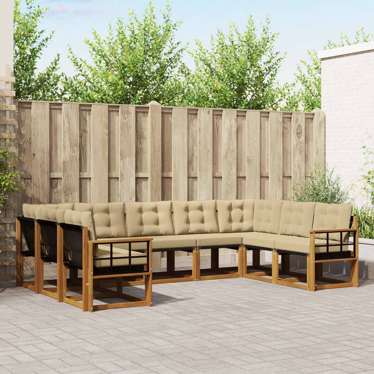 Set di divani da esterno con cuscino 9 pcs Naturale e Beige