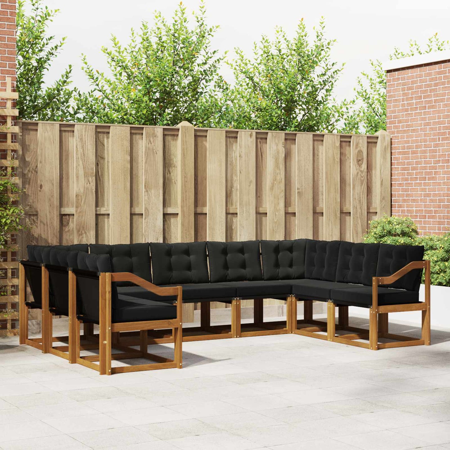 Set di divani da esterno con cuscino 9 pcs Naturale e Nero | homemem39