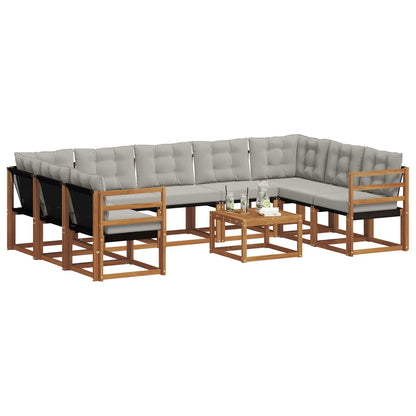 Set di divani da esterno 10 pcs Grigio Naturale e Chiaro