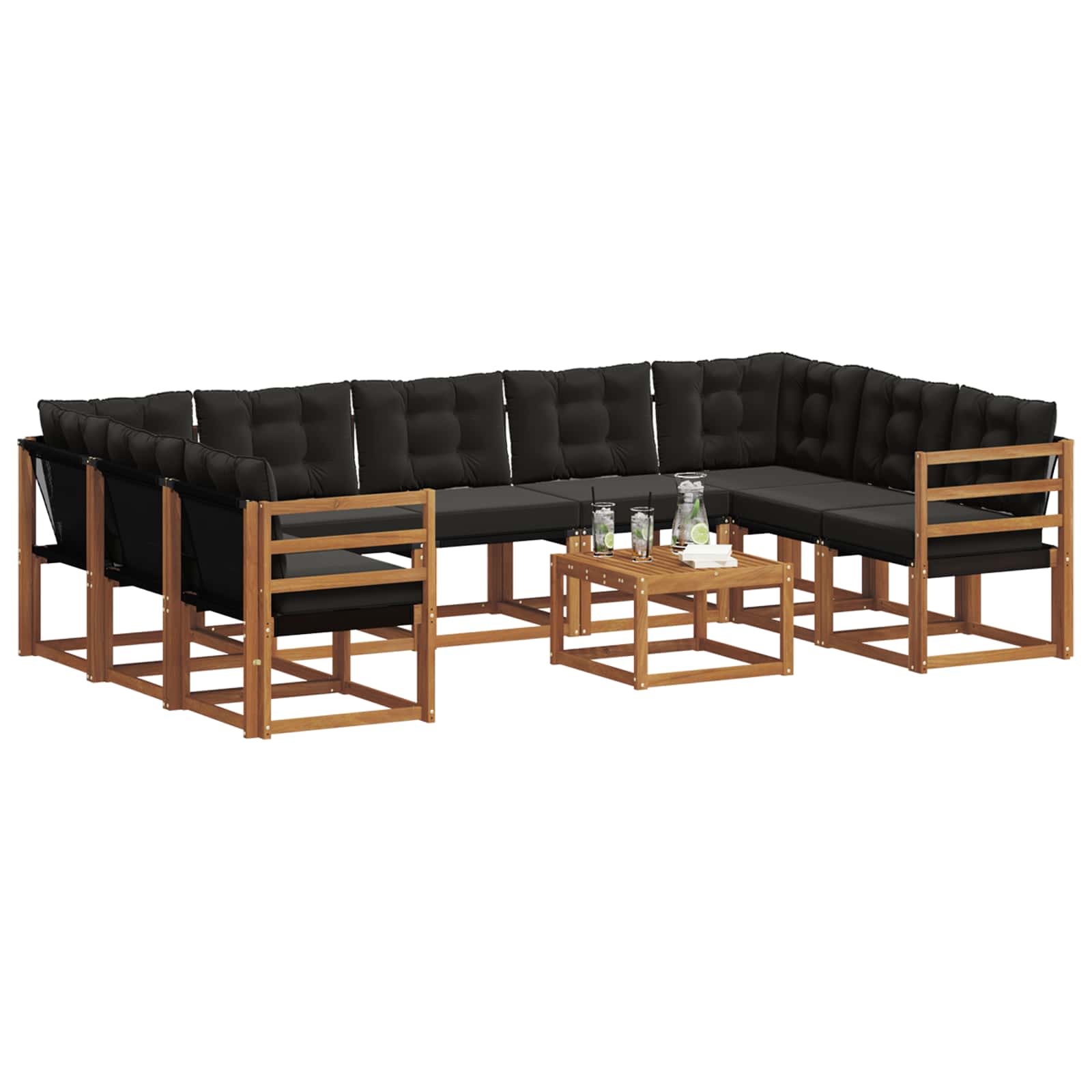 Set di divani da esterno con cuscino 10 pcs Naturale e Nero | homemem39