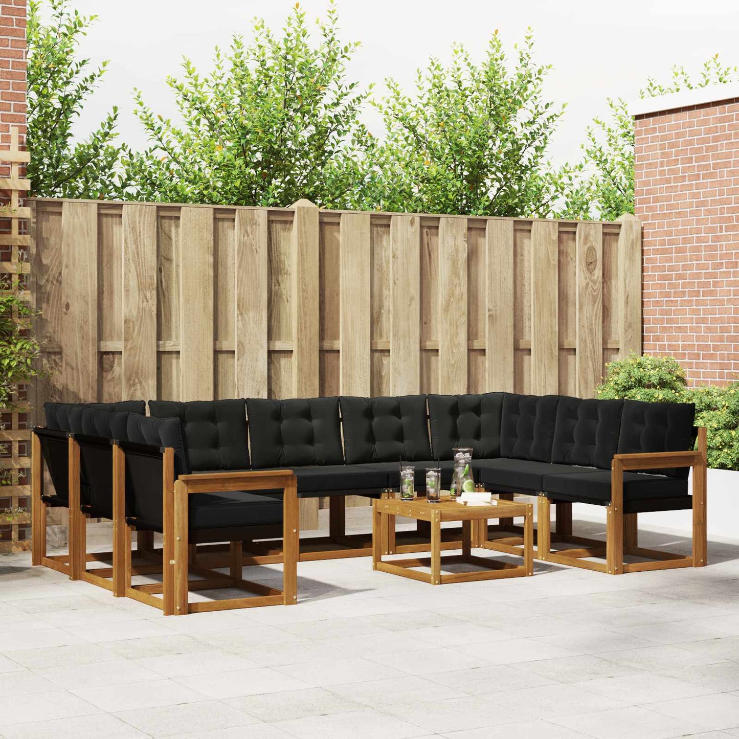 Set di divani da esterno con cuscino 10 pcs Naturale e Nero