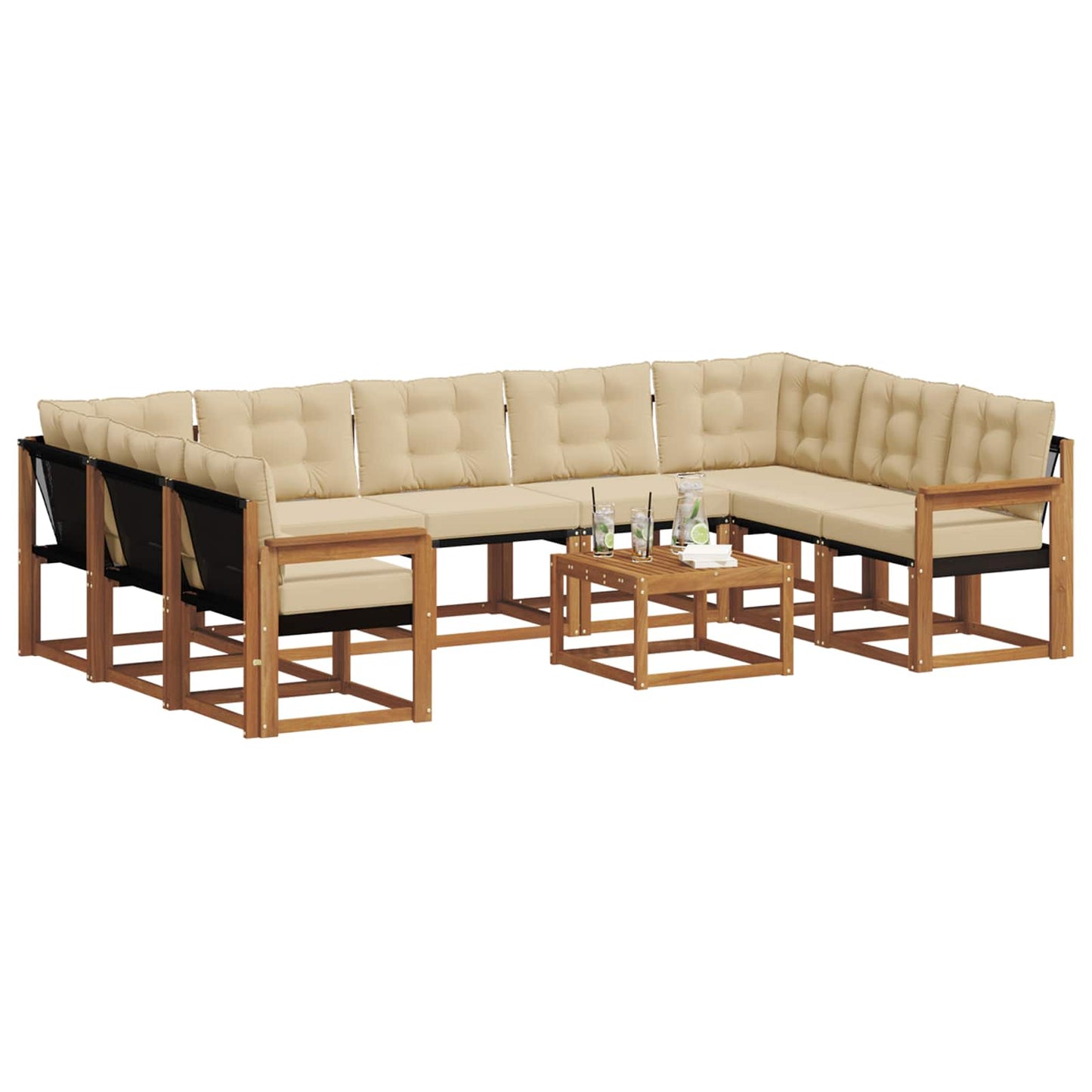 Set di divani da esterno con cuscino 10 pcs Naturale e Beige