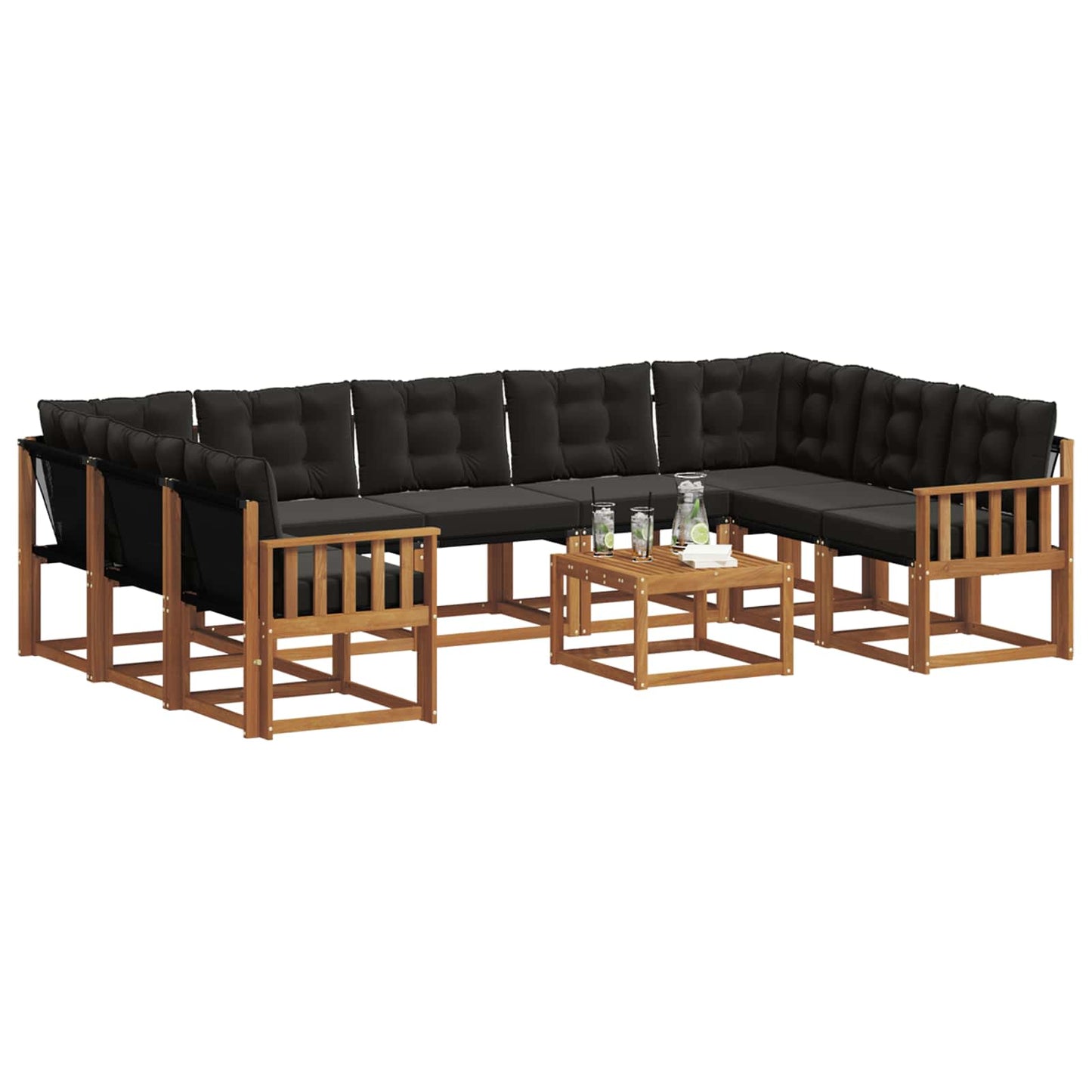 Set di divani da esterno con cuscino 10 pcs Naturale e Nero