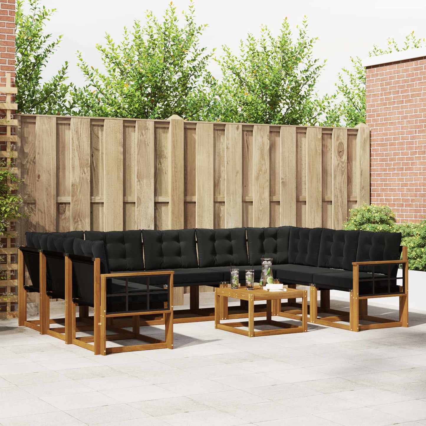 Set di divani da esterno con cuscino 10 pcs Naturale e Nero