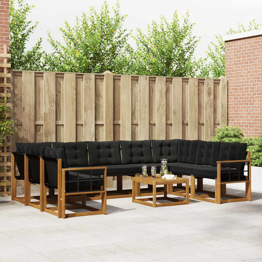 Set di divani da esterno con cuscino 10 pcs Naturale e Nero