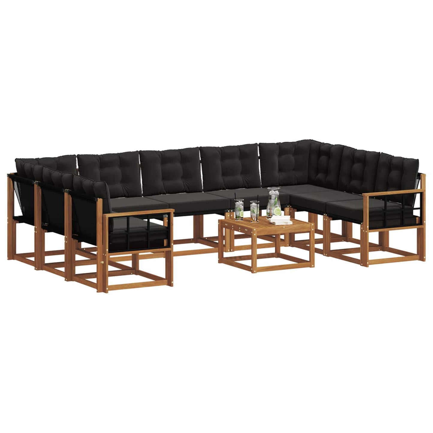 Set di divani da esterno con cuscino 10 pcs Naturale e Nero | homemem39