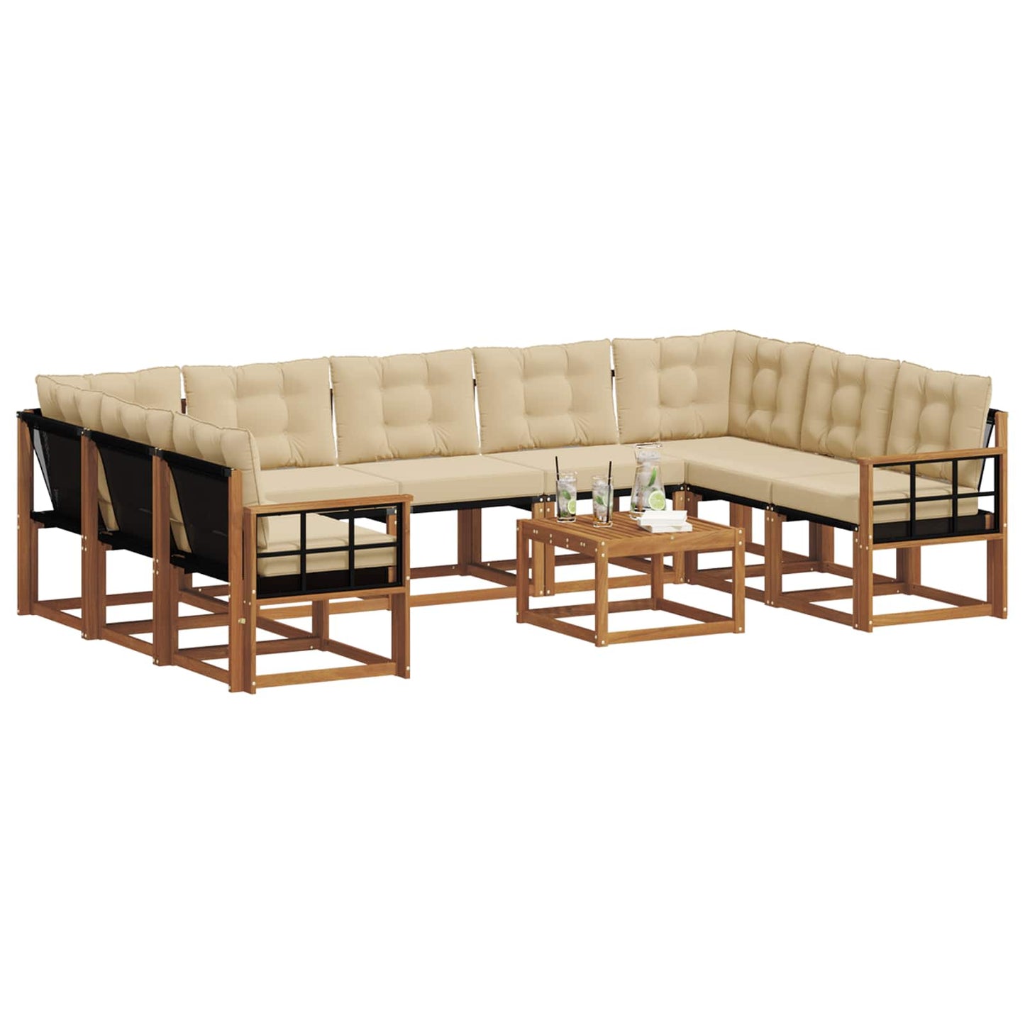 Set di divani da esterno con cuscino 10 pcs Naturale e Beige | homemem39