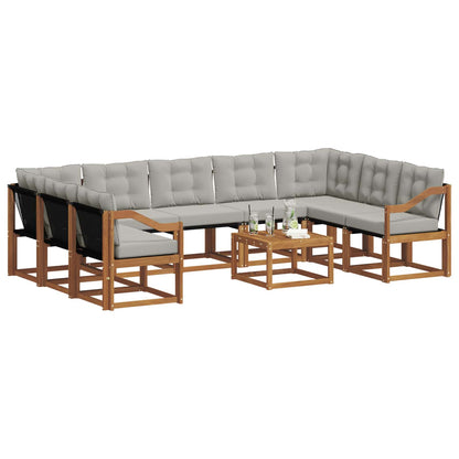 Set di divani da esterno 10 pcs Grigio Naturale e Chiaro
