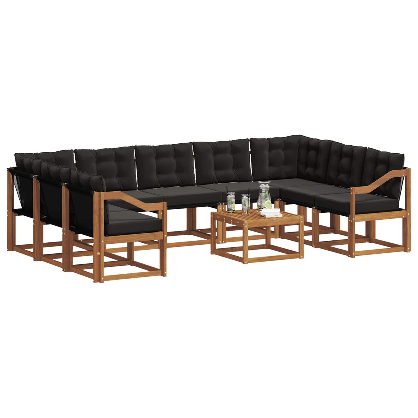 Set di divani da esterno con cuscino 10 pcs Naturale e Nero