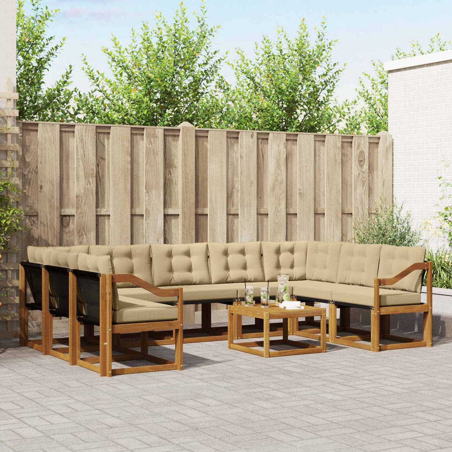 Set di divani da esterno con cuscino 10 pcs Naturale e Beige