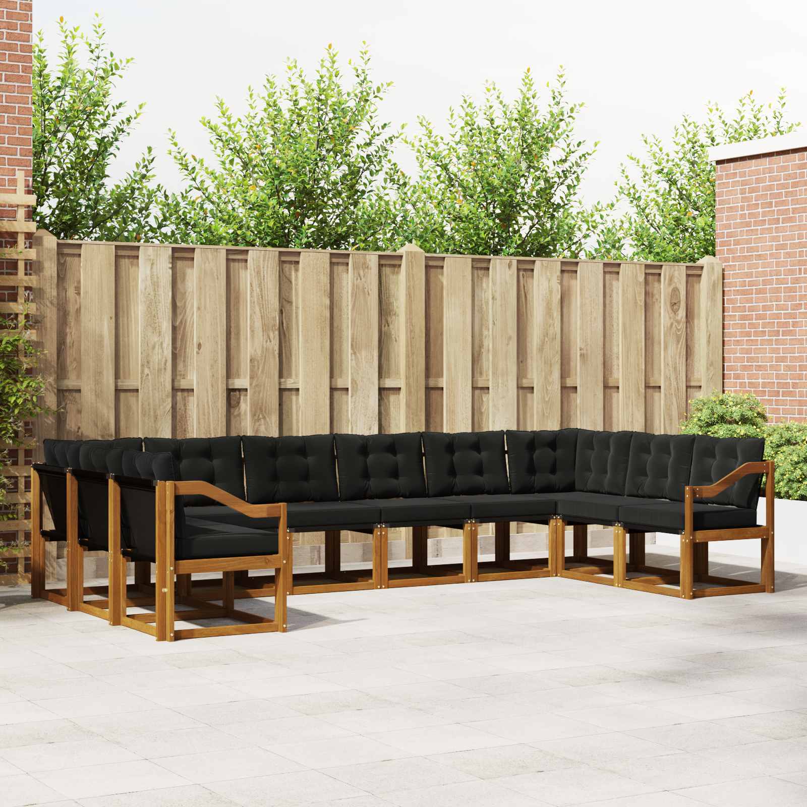 Set di divani da esterno con cuscino 10 pcs Naturale e Nero | homemem39