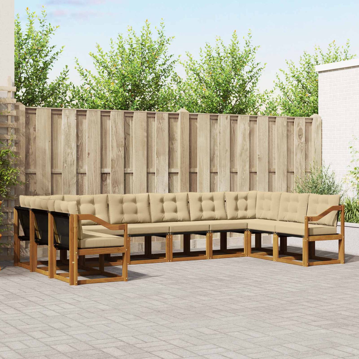 Set di divani da esterno con cuscino 10 pcs Naturale e Beige
