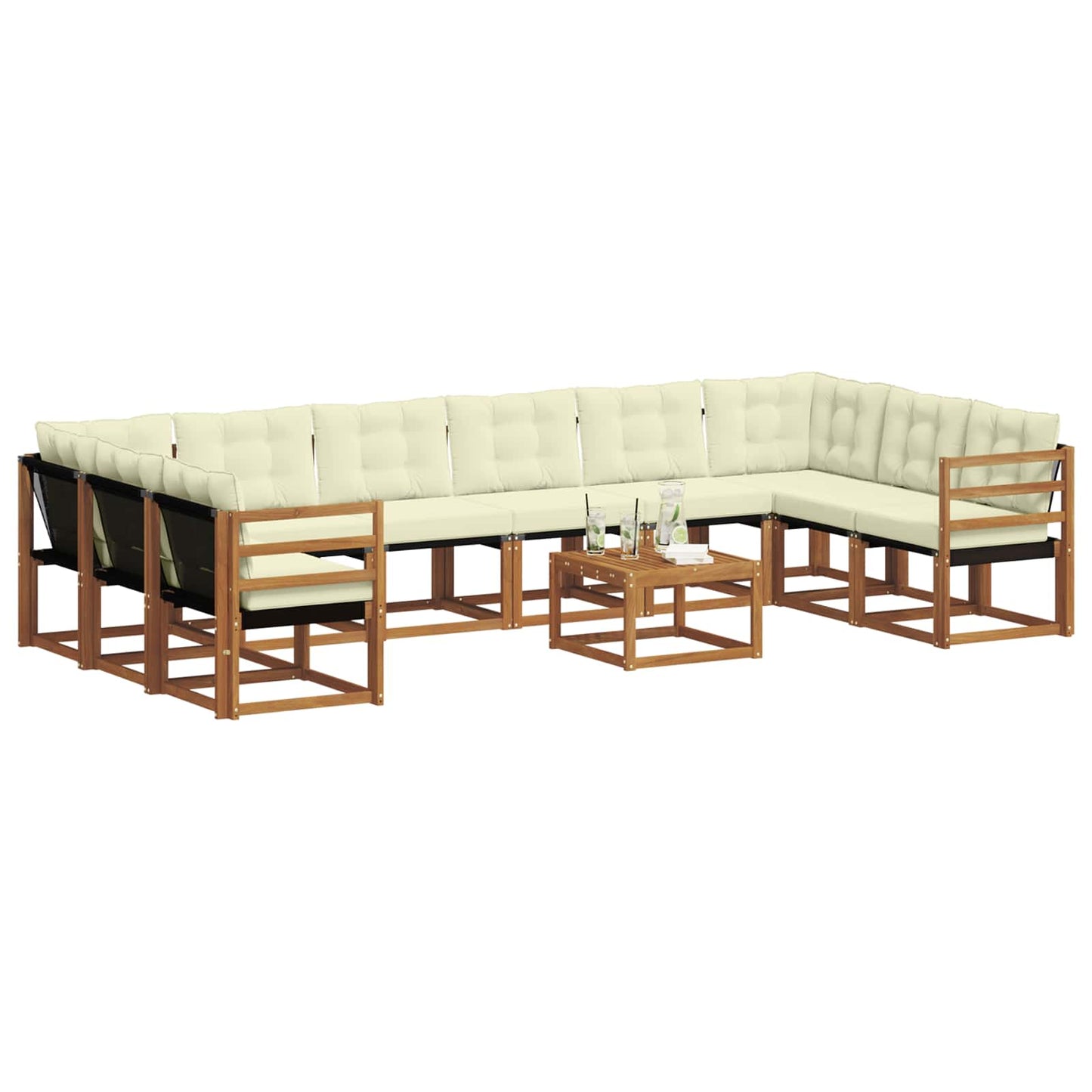 Set di divani da esterno con cuscino 11 pcs Naturale e Crema