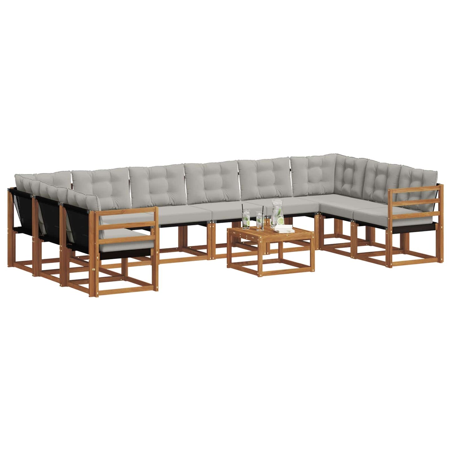 Set di divani da esterno 11 pcs Grigio Naturale e Chiaro