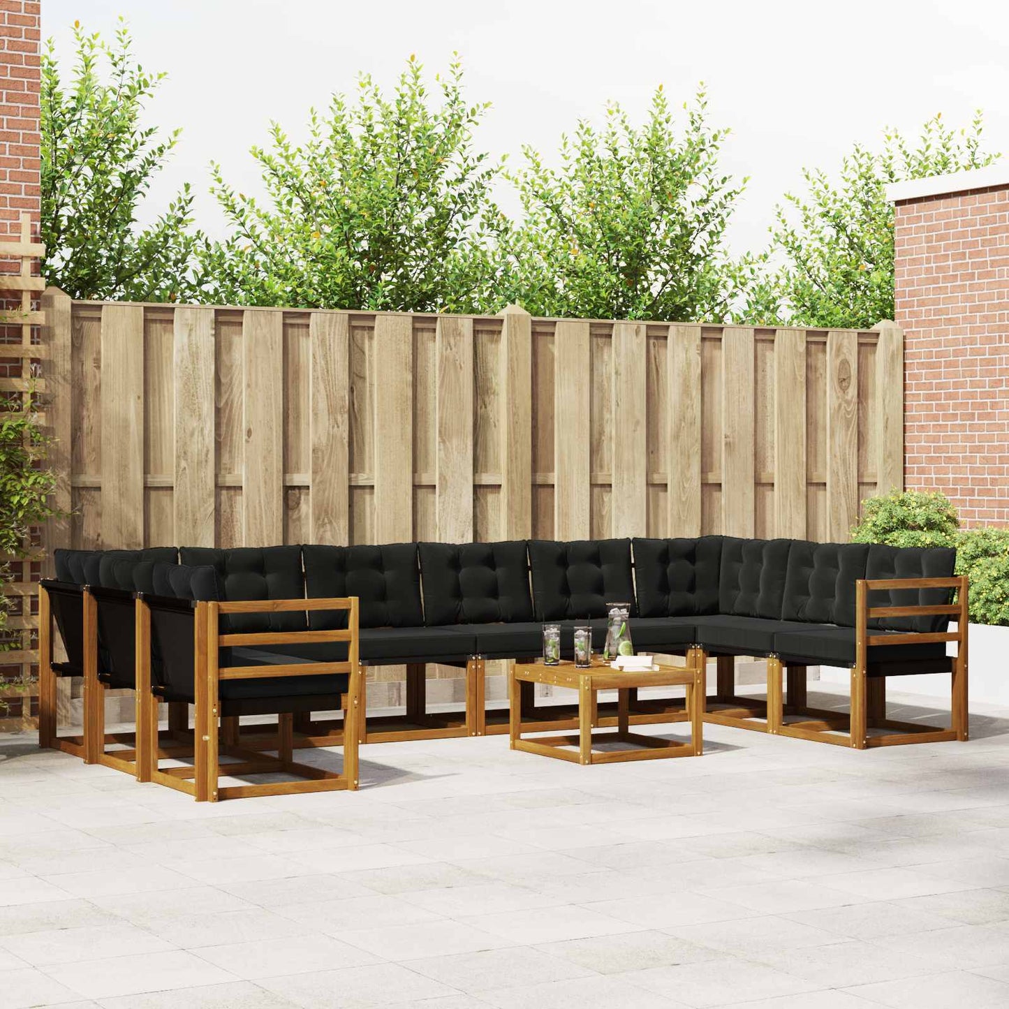 Set di divani da esterno con cuscino 11 pcs Naturale e Nero