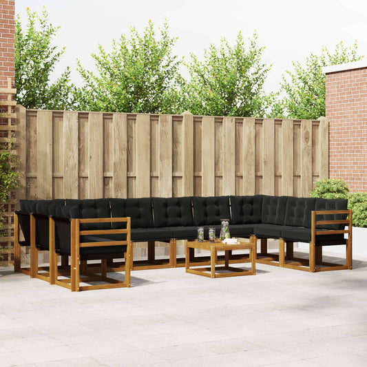Set di divani da esterno con cuscino 11 pcs Naturale e Nero