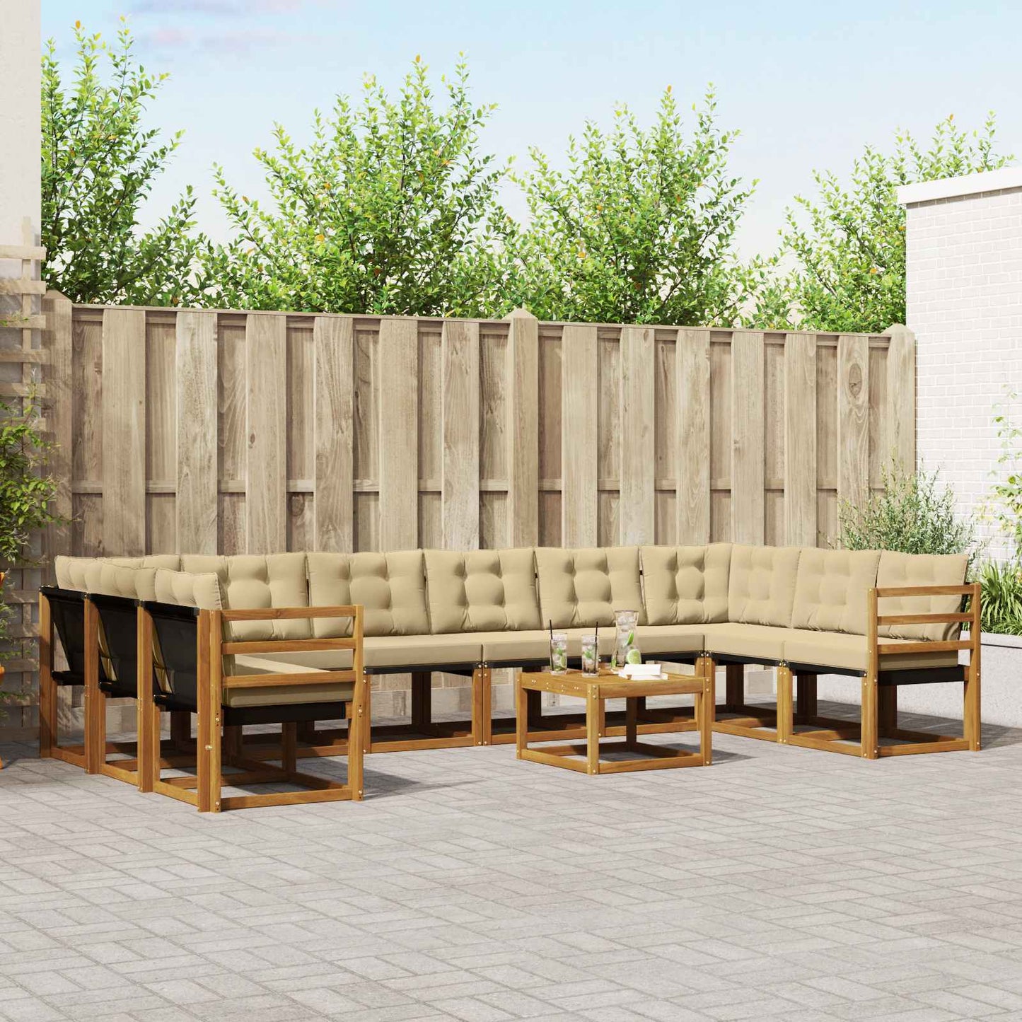 Set di divani da esterno con cuscino 11 pcs Naturale e Beige